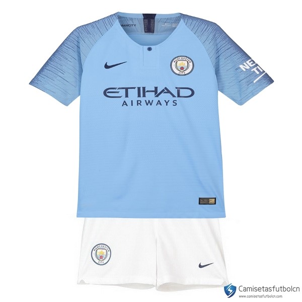 Camiseta Manchester City Primera equipo Niños 2018-19 Azul Blanco